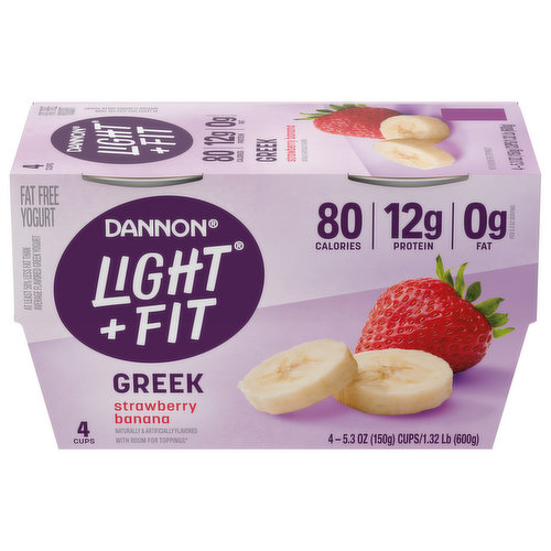 Dannon Light + Fit Yogurt, Fat Free, Greek, Strawberry Banana