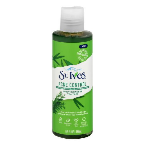 Oil free salicylic acid acne medication. New! Made with 100% natural tea tree extract. Clears blemishes and helps prevent new ones from forming. Oil free. Dermatologist tested. This acne-fighting cleanser, made with 100% natural tea tree extract, uses salicylic acid to clear acne blemishes and help prevent new bIackheads & whiteheads from forming. Non-comedogenic (won’t clog pores) & paraben free. how2recycle.info. stives.com. SmartLabel app enabled. Instagram: (at)stivesskin. Questions & comments? USA: 1-866-912-9867. Learn more at stives.com Bottle made with 100% recycled plastic. This bottle is made from recycled plastic container like water bottles and milk jugs. Continue the cycle and recycle again! Cruelty free. This bottle is made from recycled plastic containers like water bottles and milk jugs. Continue the cycle and recycle again! Fun Fact: Spending time with nature has been shown to give you an instant boost of happy! Learn more at stives.com.