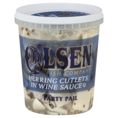 Olsen Fish Herring, Cutlets, in Wine Sauce, Party Pail