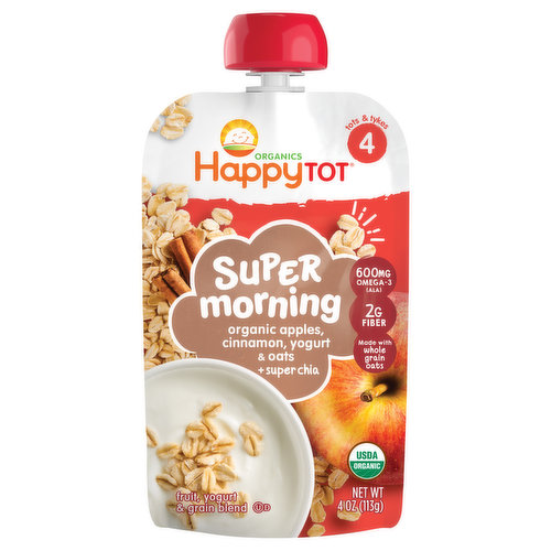 HappyTot Organics Fruit, Yogurt & Grain Blend, Super Morning, 4 (Tots & Tykes)