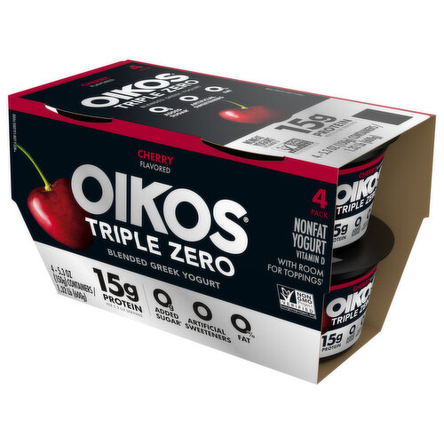 Oikos Triple Zero Yogurt, Cherry Flavored, Nonfat, Blended Greek