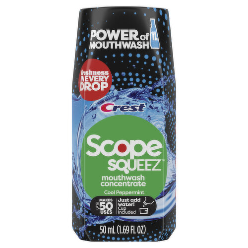 Crest Squeez Squeez Mouthwash Concentrate, Cool Peppermint Flavor, Up to 50 Uses, 50 mL Bottle
