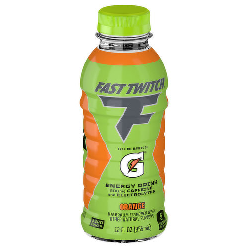 Fast Twitch Orange Energy Drink, 200mg Caffeine, Zero Sugar, Electrolytes,  Vitamins B6 and B12, 1 Bottle in the Soft Drinks department at