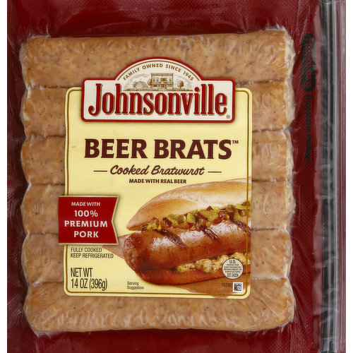 Made with real beer. Made with 100% premium pork. Family owned since 1945. Our company began in 1945 when Ralph F. and Alice Stayer opened a small butcher shop in Johnsonville, Wisconsin. Their philosophy was simple; make great-tasting meals and treat people well. Today, Johnsonville remains an independent, family-owned company. Every member of our team takes great pride in sharing our founder's standard for quality and doing right by others. Learn more about our story at Johnsonville.com. US inspected and passed by Department of Agriculture. Questions or comments? Keep package for reference. Call: 1-888-556-2728. Product of USA.