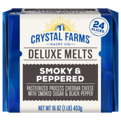Crystal Farms Cheese, Cheddar, Smoky & Peppered, Deluxe Melts