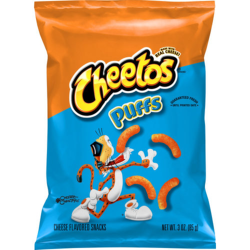 Gluten free. Chester Cheetah. Made with real cheese! fritolay.com. SmartLabel: Scan for more food information or call 1-800-352-4477. Connect with Chester Cheetah. Facebook. facebook.com/cheetos. Twitter. (at)ChesterCheetah. Instagram. (at)Cheetos. Questions or Comments? Weekdays 9:00 am to 4:30 pm CT. 1-800-352-4477/email or chat at fritolay.com.