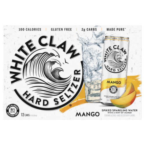 White Claw Hard Seltzer, Mango, Spiked, 12 Pack