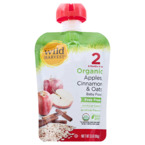 Wild Harvest Baby Food, Organic, Apples, Cinnamon & Oats, 2 (6 Months & Up)