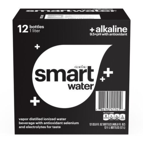 smartwater Glaceau Alkaline With Antioxidant, 33.8 fl oz, 12 Ct
