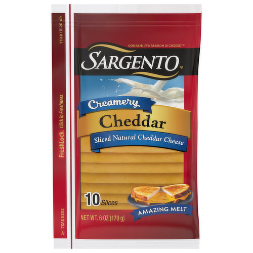 Sargento Sliced Cheese, Cheddar, Creamery