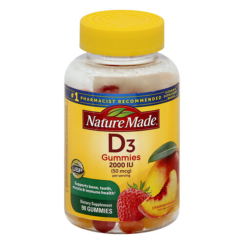 Nature Made Vitamin D3, 50 mcg, Strawberry, Peach & Mango, Gummies