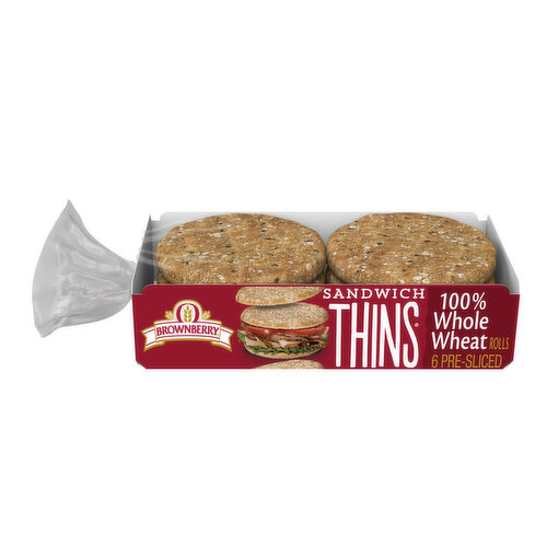 Brownberry Sandwich Thins Whole Wheat Sliced Sandwich Thins, 6  count, 12 oz