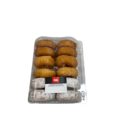 Cub Bakery Assorted Cake Donuts, Powdered, Cinnamon, Plain, 12 Count