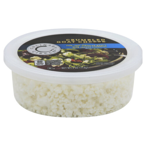 Rich, full-flavored goat's milk cheese crumbles. 80 calories per 1 oz. See nutrition information for saturated fat content. Gluten free. culinarycircle.com.