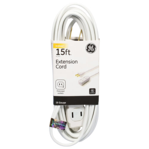 GE Extension Cord, Indoor, 16 Gauge, 15 ft