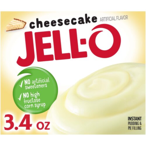 Jell-O Cheesecake Instant Pudding Mix offers a delicious flavor, whether you eat it as a treat or use it as an ingredient in your favorite dessert recipes. The delicious Cheesecake flavor tastes great as a pie filling, in dessert cups or over a poke cake. It contains no artificial sweeteners or high fructose corn syrup. The dessert is easy to make in just five minutes; simply stir milk into the pudding powder and allow to set. You will quickly have a delicious pudding that the entire family will enjoy. The 3.4 ounce box of Jell-O cheesecake pudding mix comes individually packaged in a sealed pouch for freshness.