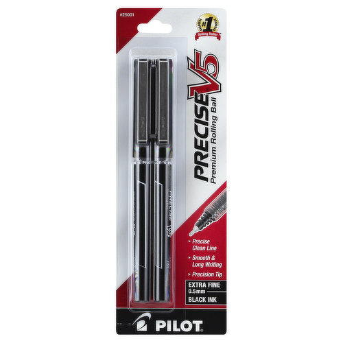 Pilot Precise V5 Rolling Ball Pens, Premium, Black Ink, Extra Fine (0.5 mm)