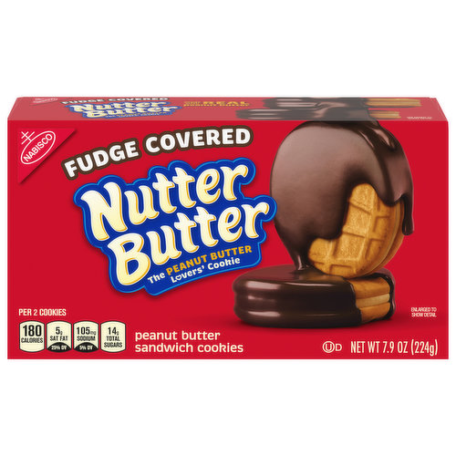 The Peanut Butter Lovers’ Cookie! Enjoy a rich, fudgy version of the familiar crispy wafer cookie and smooth peanut butter creme combo. Whether it’s dressed in fudge or going au naturel, Nutter Butter is the peanut butter–lovers’ cookie! Make dessert time even sweeter with these round fudge covered cookies. The conveniently sized box makes sharing this treat simple. It also stashes neatly in your kitchen pantry, office desk, or snack food shelf! Prepare for movie nights, small parties, study sessions, and work breaks with these cookies. Or use this sweet snack for road trip snacks, college snack care packages, holiday gifts, stocking stuffers, Easter Basket fillers, Valentine gifts or birthday treats.