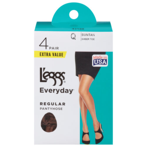 L'eggs Everyday Pantyhose, Regular, Q Suntan Sheer Toe, Extra Value