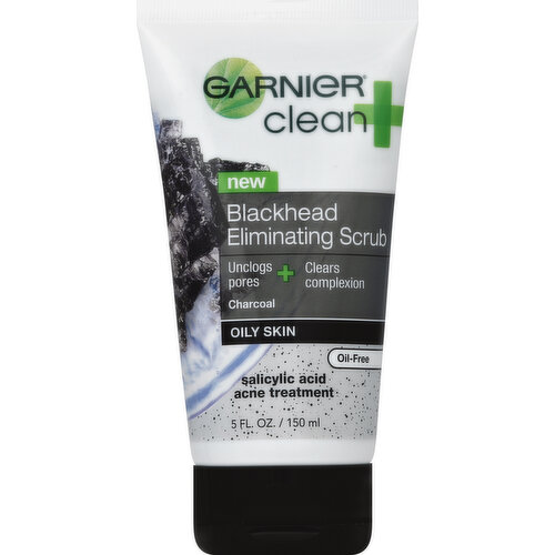 Misc: Salicylic acid acne treatment. Charcoal. Unclogs pores. Clears complexion. Oil-free. Oily skin has specific cleansing needs. To look and feel its best, it needs the right clean and specific care. Go beyond clean - Customized Cleansing: Gel exfoliator with micro beads deeply cleanses, tightens pores and smoothes skin. + Skin Type Specific Care: Formula infused with Charcoal draws out blackhead causing dirt, oil and impurities, like a magnet. Results: In 1 Use: Unclogs pores and smoothes skin. After 1 Week: Pores are diminished and complexion is clear. Discover your best clean at: www.garnierUSA.com/cleanplus. Questions or comments? garnierusa.com. Made in USA.