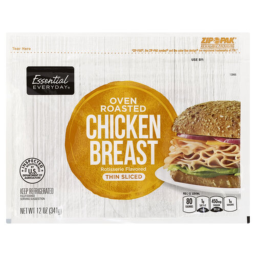 Essential Everyday Chicken Breast, Oven Roasted, Rotisserie Flavored, Thin Sliced