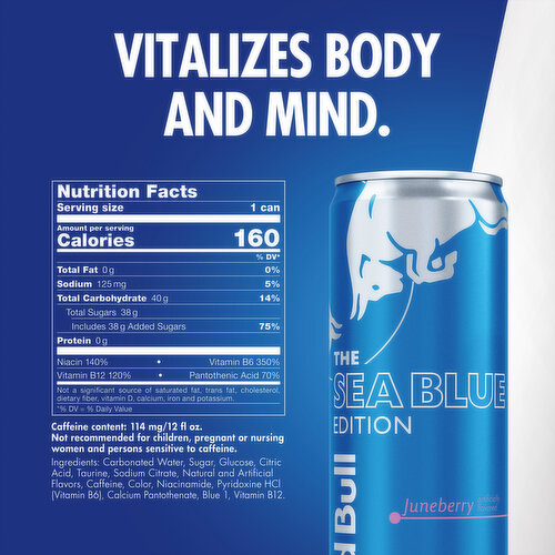 Red Bull Sea Blue Edition Energy Drink, Juneberry, 114mg Caffeine
