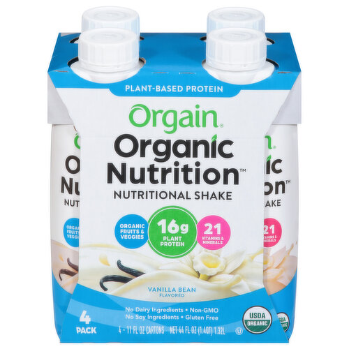 Orgain Organic Nutrition Nutritional Shake, Vanilla Bean Flavored, 4 Pack