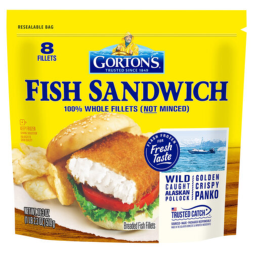Gorton's Fish Fillets, Breaded, Fish Sandwich
