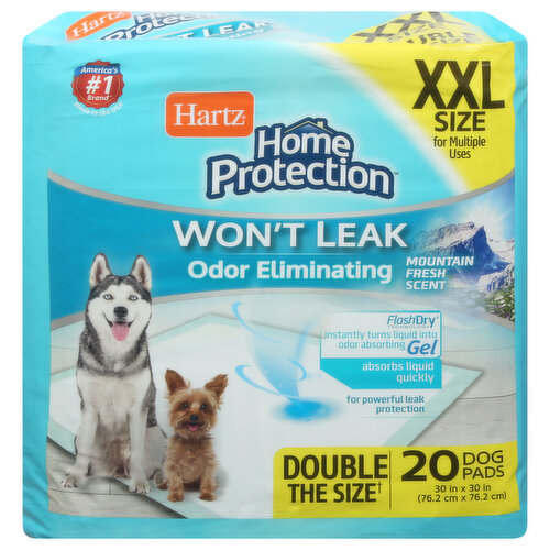 America's no.1 brand (Based on IRI Scan Data, total US multi outlet). XXL size for multiple uses. Won't leak. FlashDry Technology: Instantly turns liquid into odor absorbing gel. Absorbs liquid quickly for powerful leak protection. Double the size (Double the size of our regular 21 inch X 21 inch pad). Perfect for all dogs puppies to adults! Hartz dog pads provide 6 layers of protection to ensure no leaking or spreading. Top Sheet Quickly Traps Liquid into Pad: Prevents wet paws, tracking and runoffs. Ultra Absorbent Top Layer: No spreading allows for multiple uses per pad. FlashDry Technology: Gel instantly turns liquid to gel to lock in moisture & odors. Heavy Duty Bottom Layer: For strength and durability. Water-Proof Plastic Backing: Blocks leaks, even at the corners to protect floors. Hartz Dog Pads can be used daily for: Dogs home alone; Ailing, incontinent or senior dogs; Lining crates and carriers; Drying wet, muddy paws and fur; Protecting car seats.