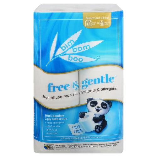 Bim Bam Boo Free & Gentle Bath Tissue, Mega Roll, 2 Ply