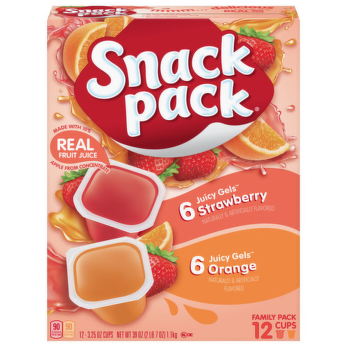 Snack Pack Juicy Gels, Strawberry/Orange, Family Pack