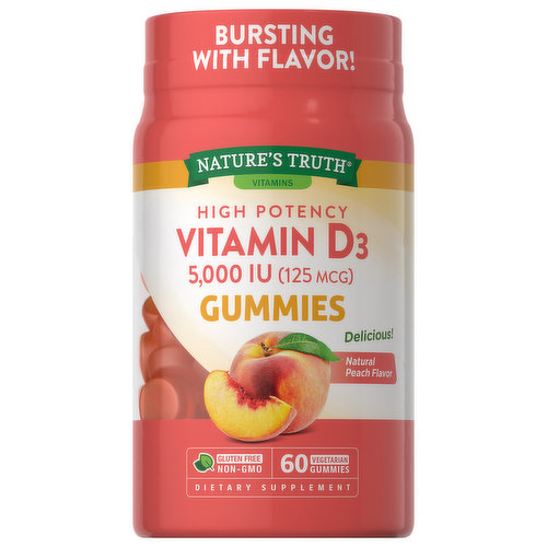 Nature's Truth Vitamin D3, High Potency, 125 mcg, Vegetarian Gummies, Natural Peach Flavor