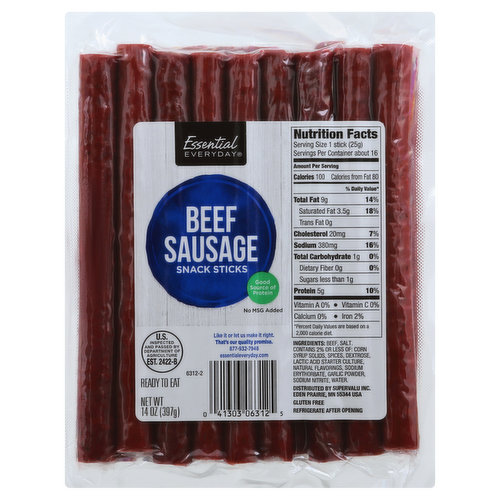 Essential Everyday Snack Sticks, Beef Sausage