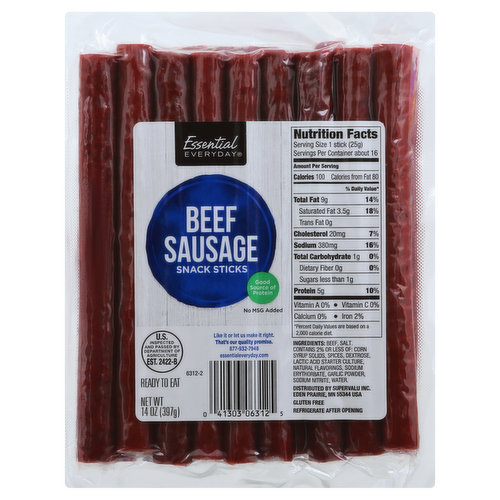 ESSENTIAL EVERYDAY Snack Sticks, Beef Sausage