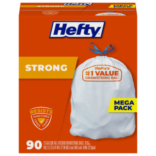 Tall Kitchen Bags, Drawstring, Strong, 13 Gallon, Mega Pack
