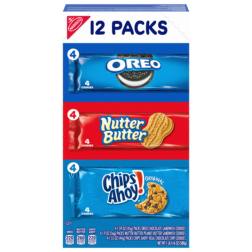 Nabisco Sandwich Cookies, Oreo/Nutter Butter/Chipss Ahoy!, 12 Pack