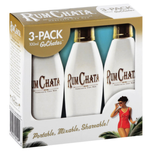 RumChata GoChatas Caribbean Rum, with Real Dairy Cream, 3-Pack