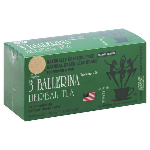 3 BALLERINA Herbal Tea, Extra Strength, Caffeine Free, Bags