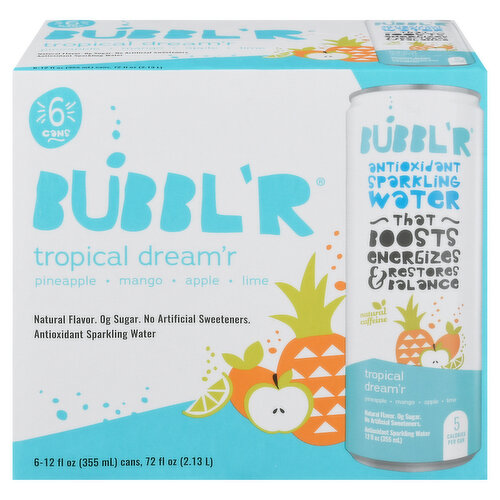 Bubbl'r Triple Berry Antioxidant Sparkling Water with a Boost of Caffeine,  12 fl oz Can