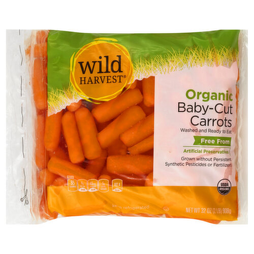 Washed and ready to eat. Free from: artificial preservatives. Grown without persistent synthetic pesticides or fertilizers. USDA organic. Per 3 oz: 35 calories; 0 g sat fat (0% DV); 65 mg sodium (3% DV); 5 g total sugars; vit A (35% DV). Live Free with Wild Harvest: Wild Harvest is a complete selection of products that are free from more than 100 artificial preservatives, flavors, colors, sweeteners and additional undesirable ingredients. Our products are pure and simple because they're flavored and colored by nature and created to support your family's healthy and active lifestyle. People of all ages love the taste of Wild Harvest foods. To learn more about Wild Harvest products, including our full line of organic products, and for more recipes, please visit www.wildharvest.com. Eco-friendly packaging. Please recycle. Certified organic by California Certified Organic Farmers. 100% quality guaranteed. Like it or let us make it right. That's our quality promise. mywildharvest.com. Product of USA.