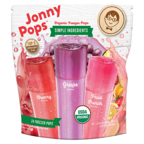 Jonny Pops Freezer Pops, Cherry/Grape/Fruit Punch