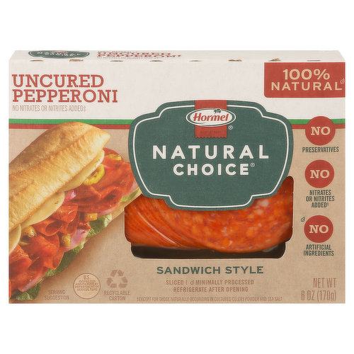 Hormel Natural Choice Pepperoni, Uncured, Sandwich Style, Sliced