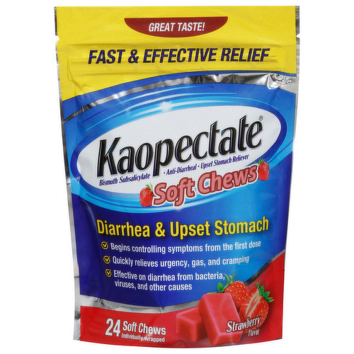 Kaopectate Diarrhea & Upset Stomach, Strawberry Flavor, Soft Chews,