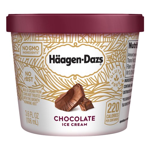 220 calories per container. Gluten free. No GMO ingredients (SGS verified the nestle process for manufacturing this product with no GMO ingredients sgs.com/no-GMO). No rBST. Milk & cream from cows not treated with the growth hormone rBST (no significant difference has been show between milk from rBST treated and non-rBST treated cows). Spoon inside. haagendazs.com. sgs.com/no-GMO. SmartLabel: Scan for more info. Questions? Comments? text or call 24-7 1-800-767-0120 or visit us at haagendazs.com.