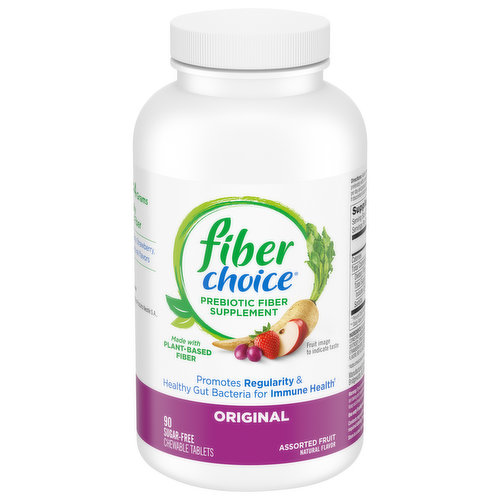 Fiber Choice Prebiotic Fiber Supplement, Sugar Free, Original, Chewable Tablets, Assorted Fruit