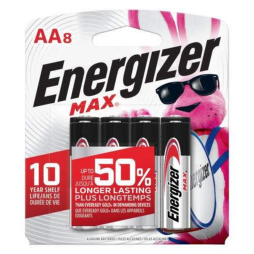 Up to 50% longer lasting than Eveready Gold in demanding devices. Protects your devices from leakage of fully used batteries up to 2 years. The world's no.1 longest lasting AA battery. www.energizer.com. www.energizer.ca. Also try Energizer Ultimate Lithium. See battery for country of origin.