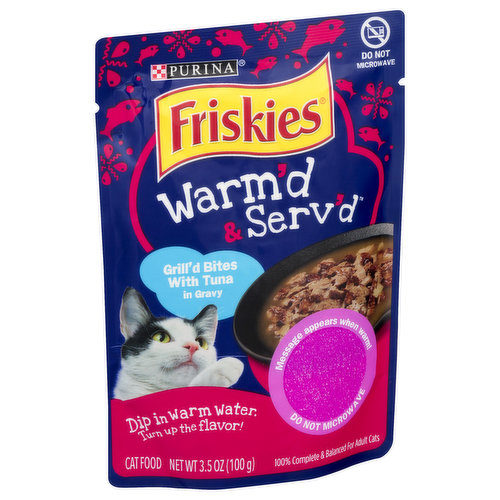 Friskies Friskies Cat Food, Warm'd & Serv'd, Grill'd Bites with Tuna in Gravy
