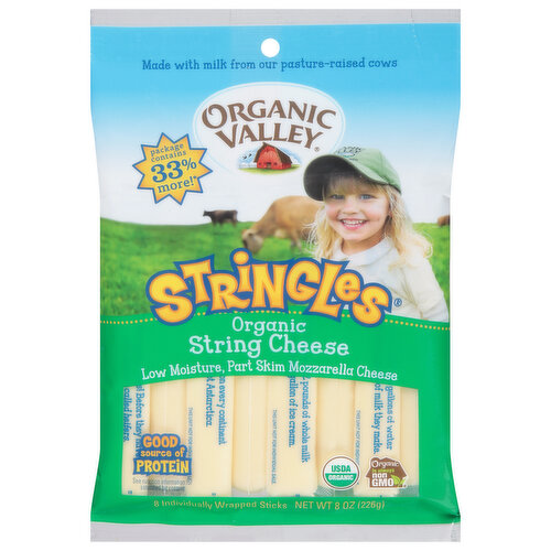 Package contains 33% more! (two more sticks than 6-stick package). Our Farms Never Use: Antibiotics, pesticides, GMOs, Synthetic hormones (our cows are not treated with rBST or other synthetic hormones, in compliance with USDA Organic Standards). Did you know? Holy molars! Cows have twice as many as humans - 24 total - 12 on top and 12 on bottom. More fun cow facts inside. Proudly cheese Wisconsin.
