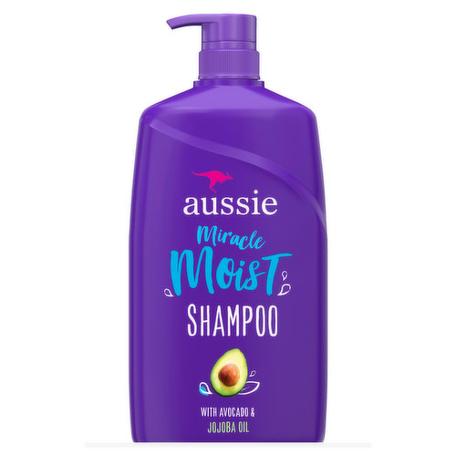 END YOUR DRY SPELL. Aussie Miracle Moist Shampoo soaks your strands in mega-hydration. Infused with avocado and jojoba seed oil, this fabulously rich shampoo transforms dry, thirsty hair with out-of-this-world hydration while leaving you with the delightfully fun scent of luscious citrus.