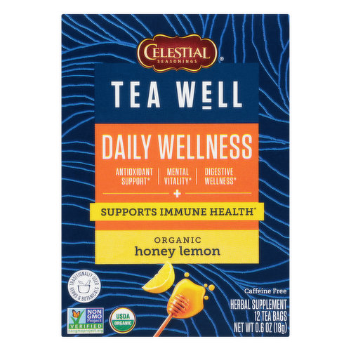 Celestial Seasonings Tea Well Organic Honey Lemon Daily Wellness Herbal Supplement Tea Bags